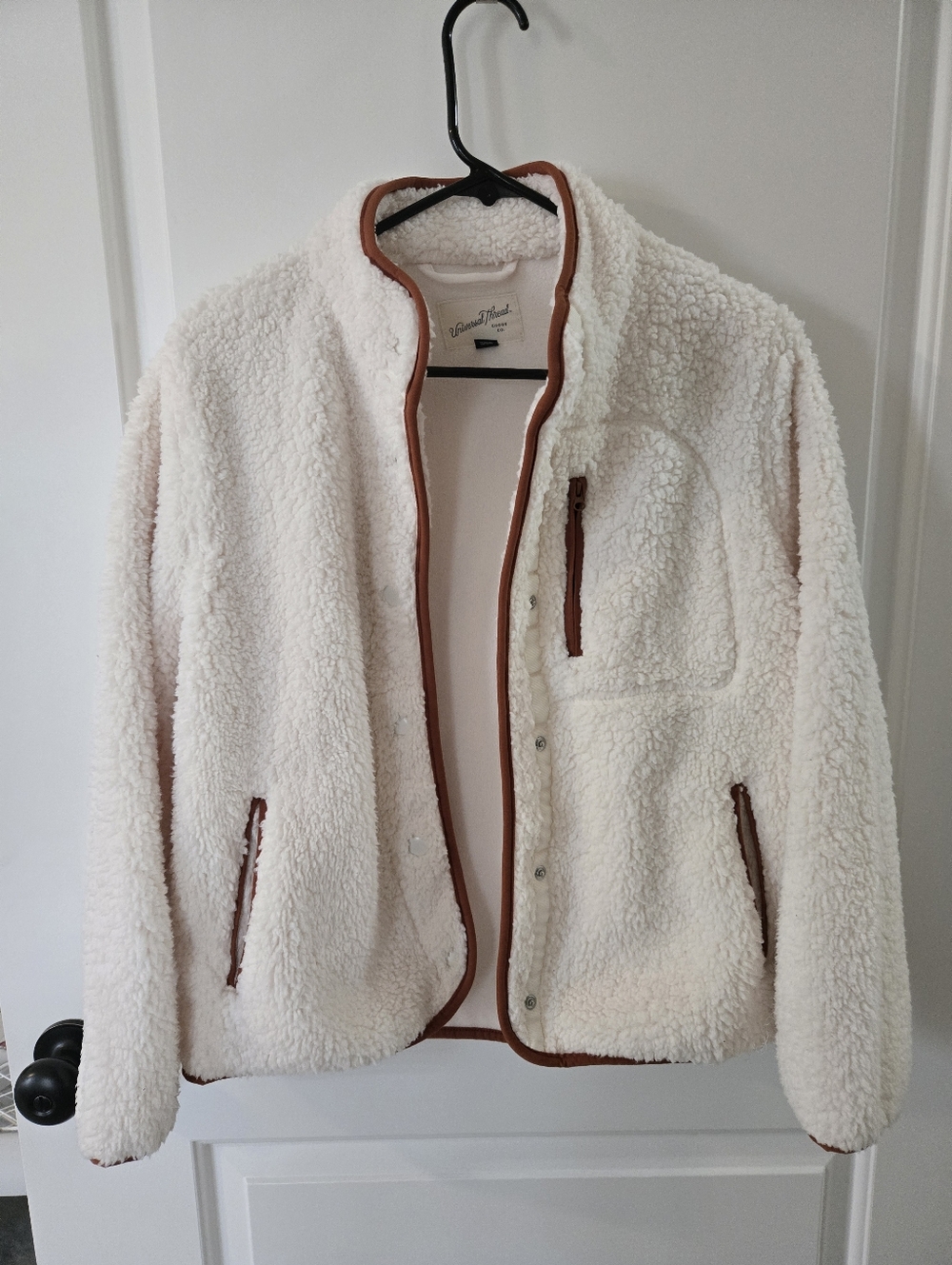Cream Sherpa Jacket with Brown Trim